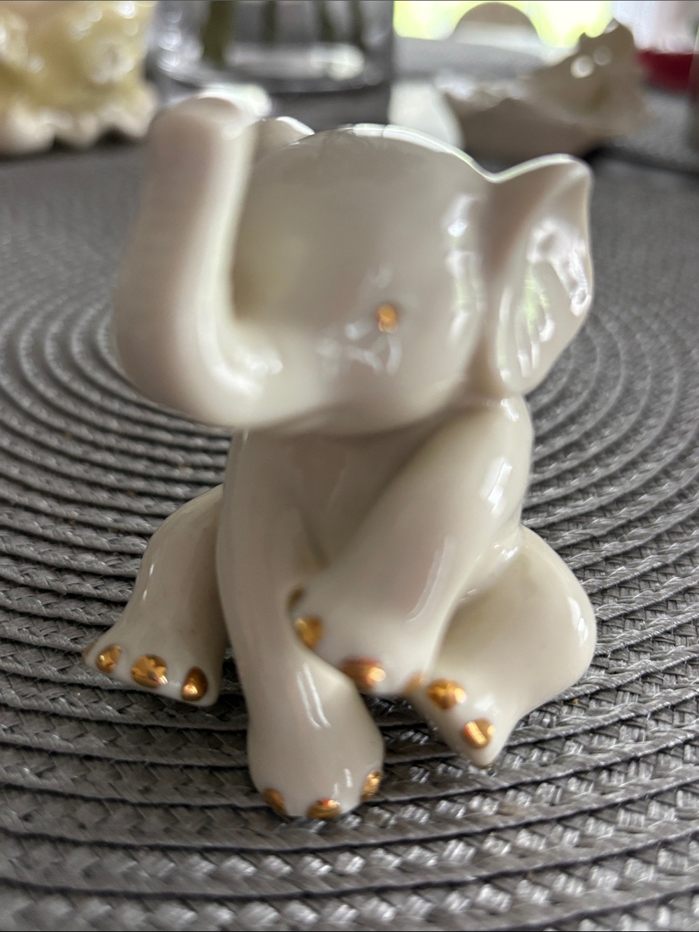 Lenox White Ceramic Elephant Figurine with Gold Accents